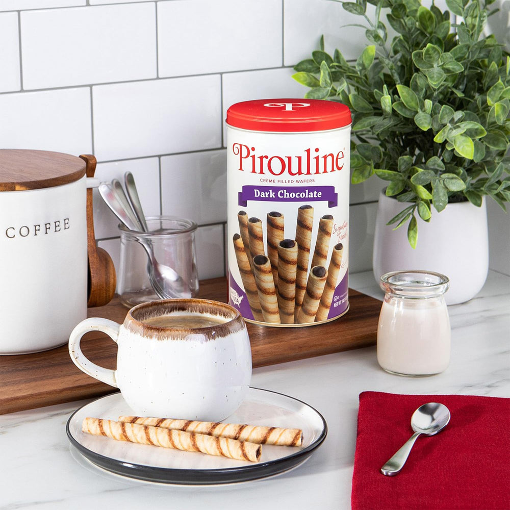 Pirouline serving tongs included for easy snacking at parties.