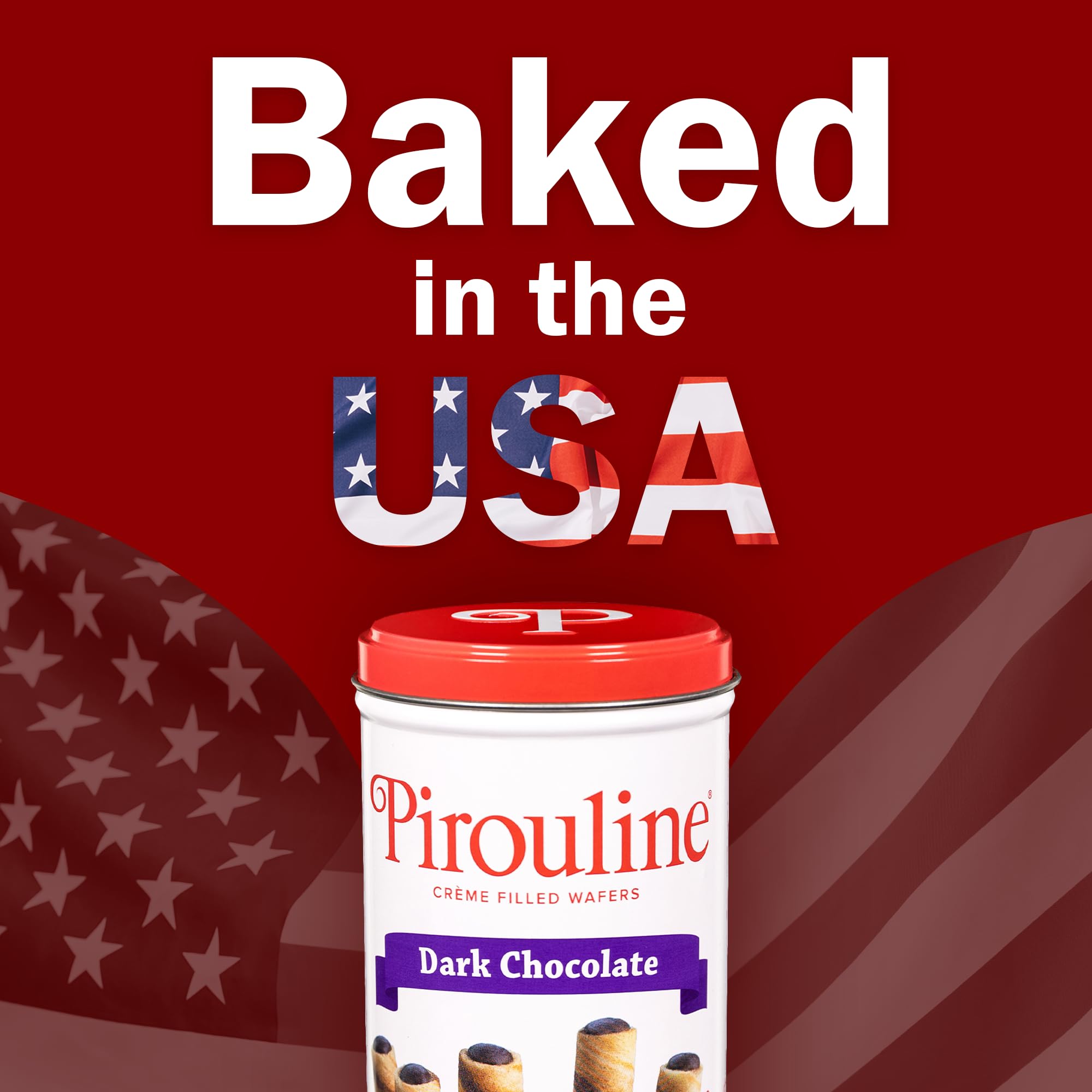 Pirouline wafers baked in USA and Kosher certified quality.
