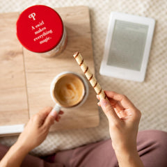 Pirouline wafers with a crunchy texture that complements coffee or tea.