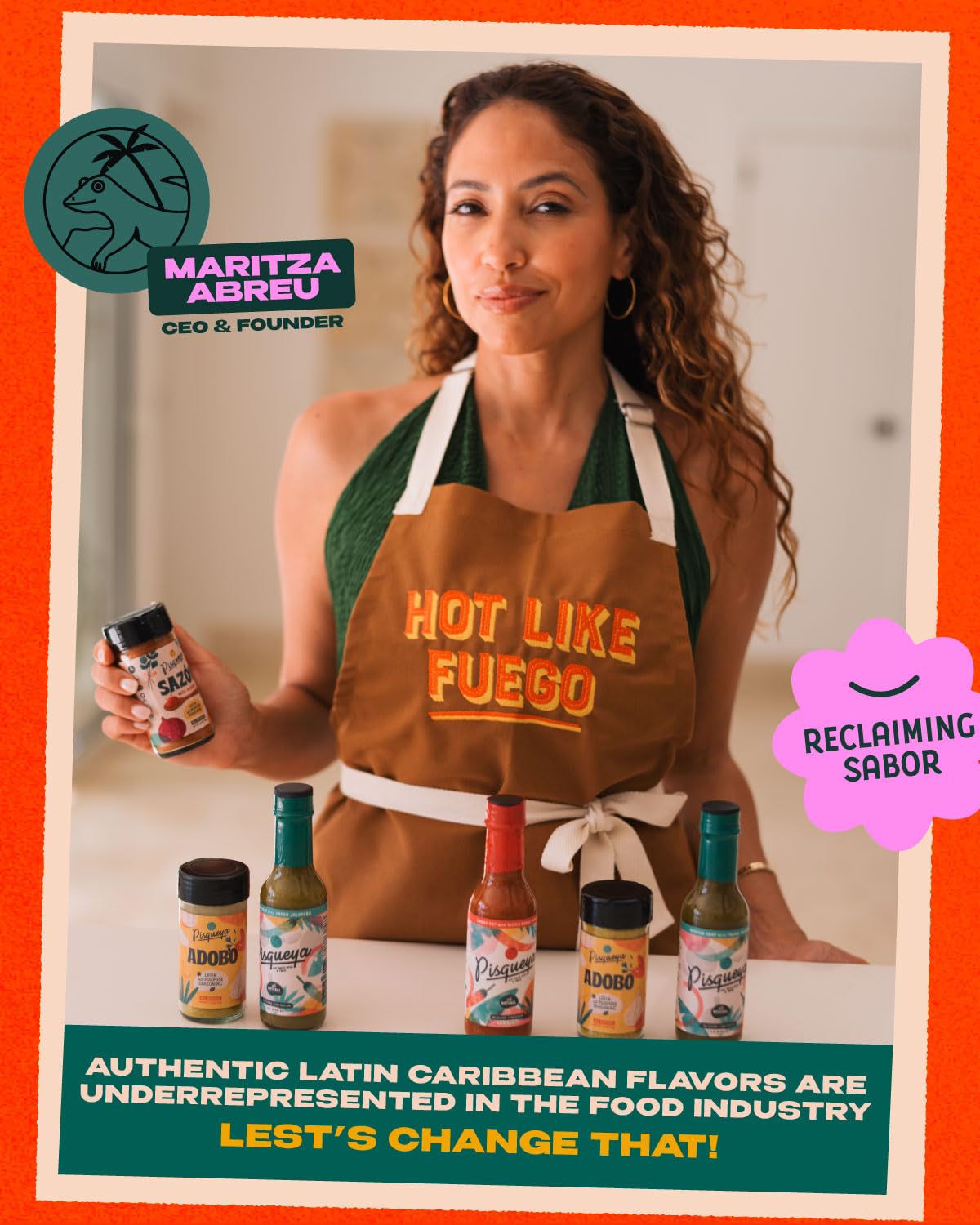 Pisqueya women-and-minority-owned brand label promoting authentic Caribbean flavors.