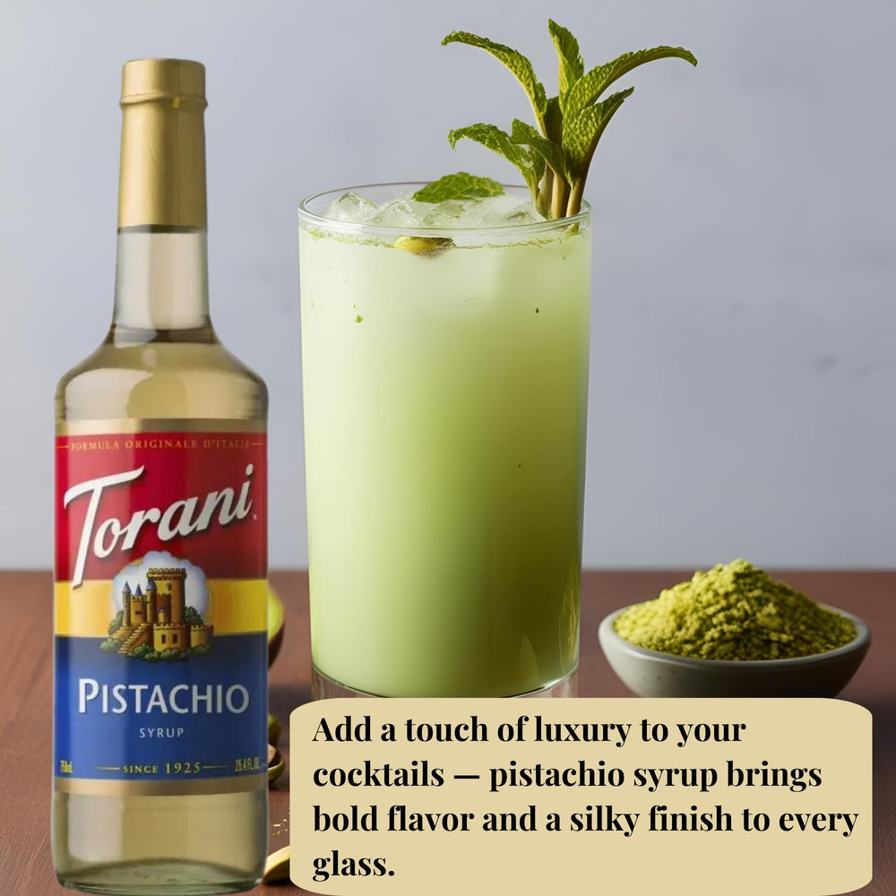 Pistachio latte with Torani syrup highlights creamy, cafe-style customization