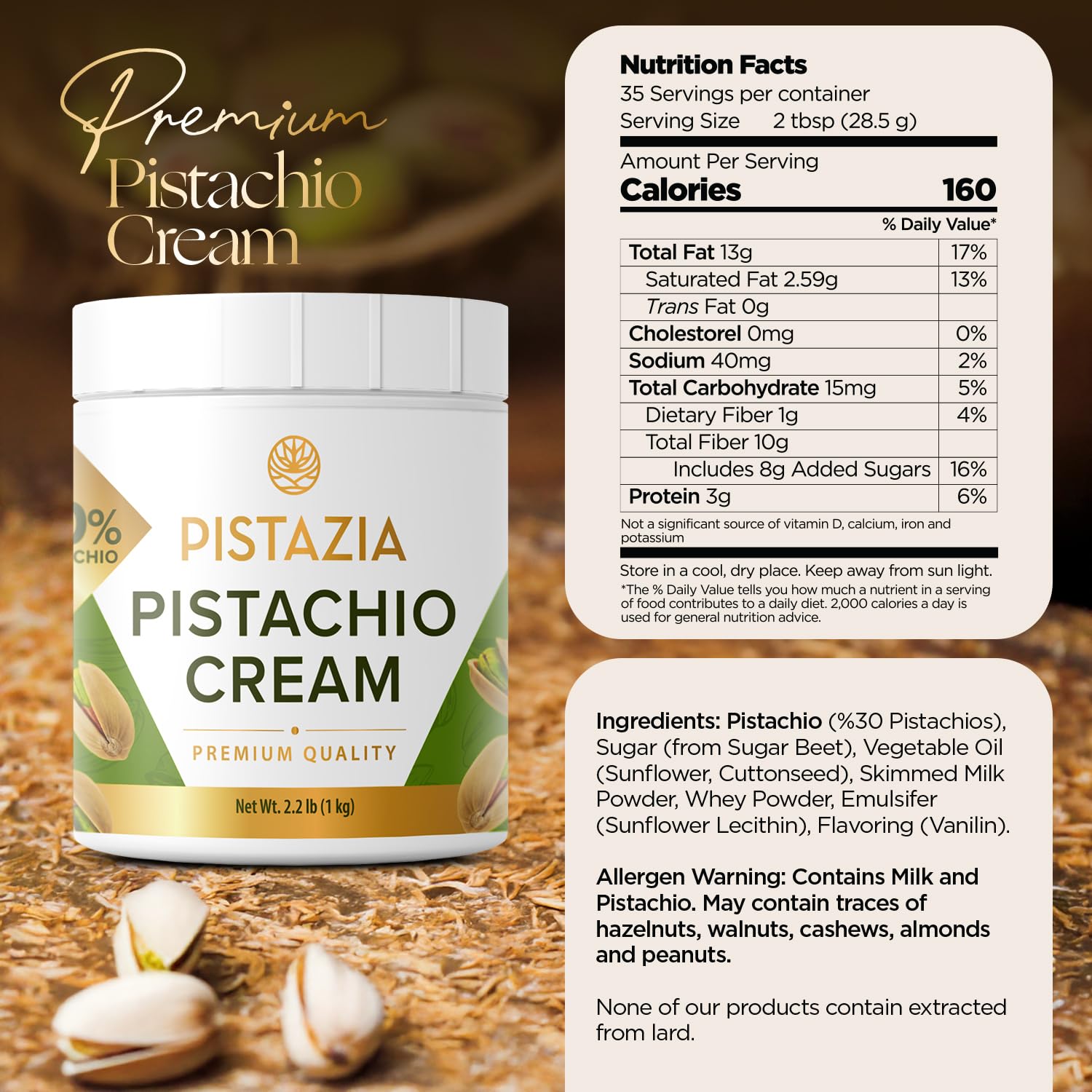 Authentic Gaziantep pistachios label on Pistazia spread.