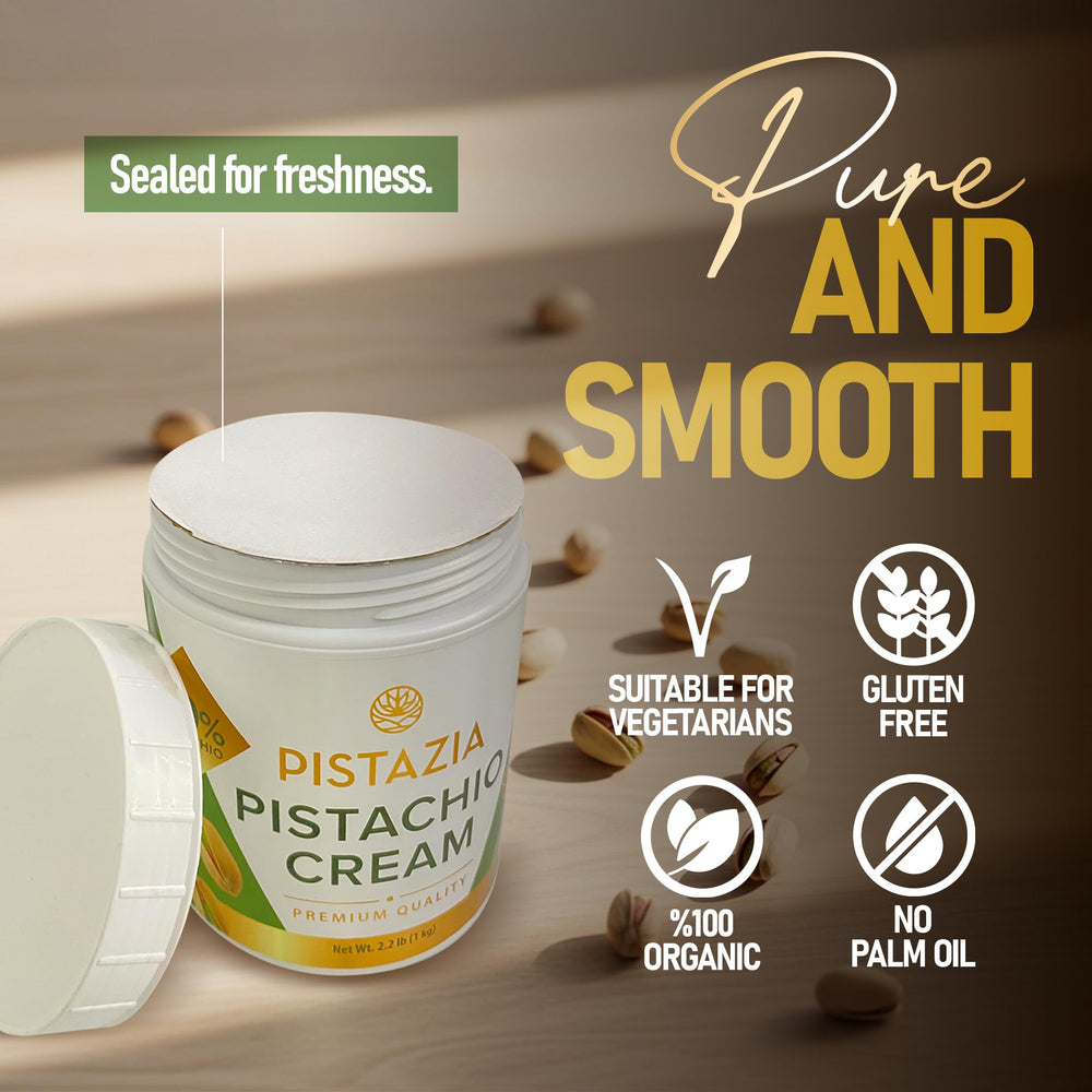 Pouring Pistazia Pistachio Cream on toast for gourmet breakfast.