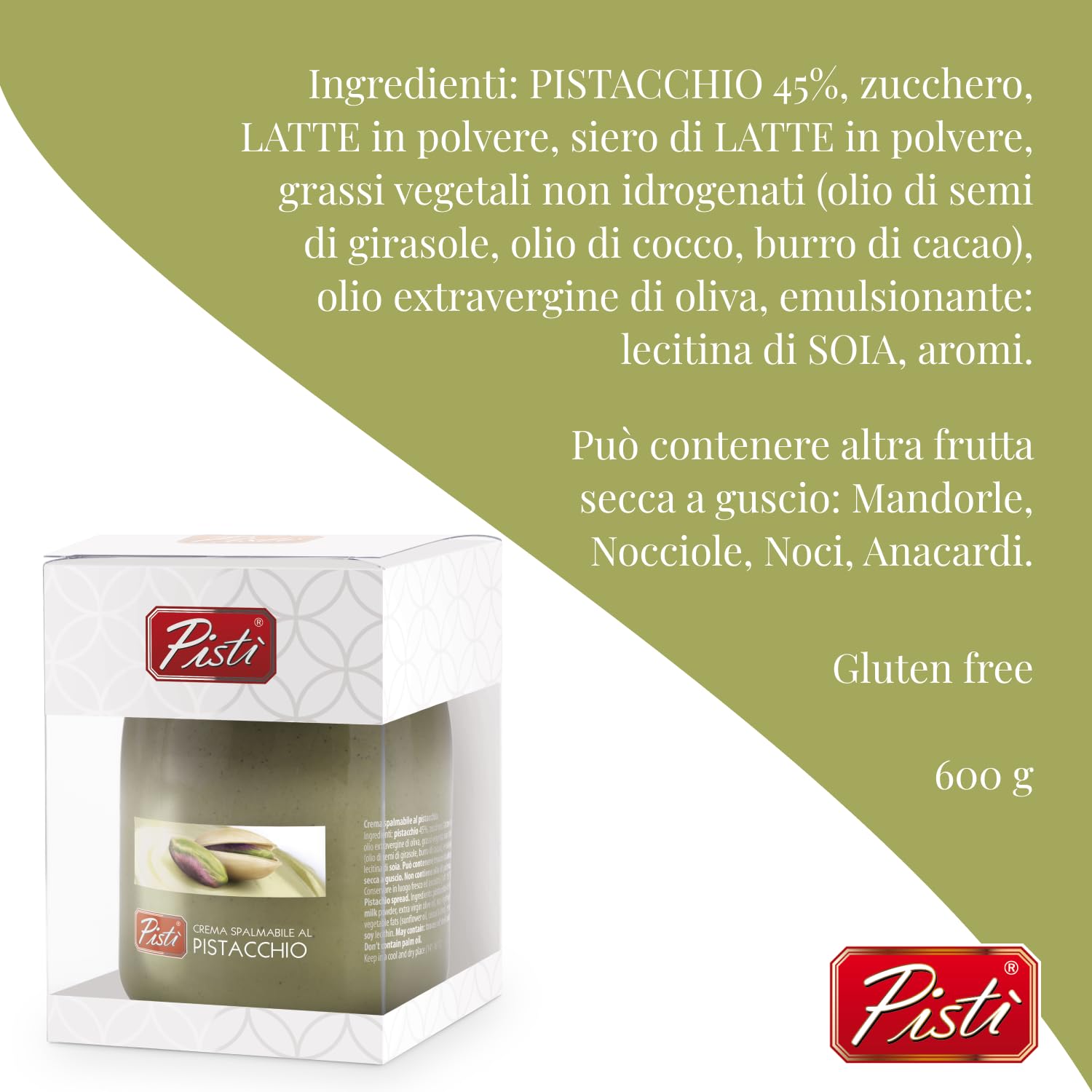 Pisti artisanal packaging, premium Italian nut spread.