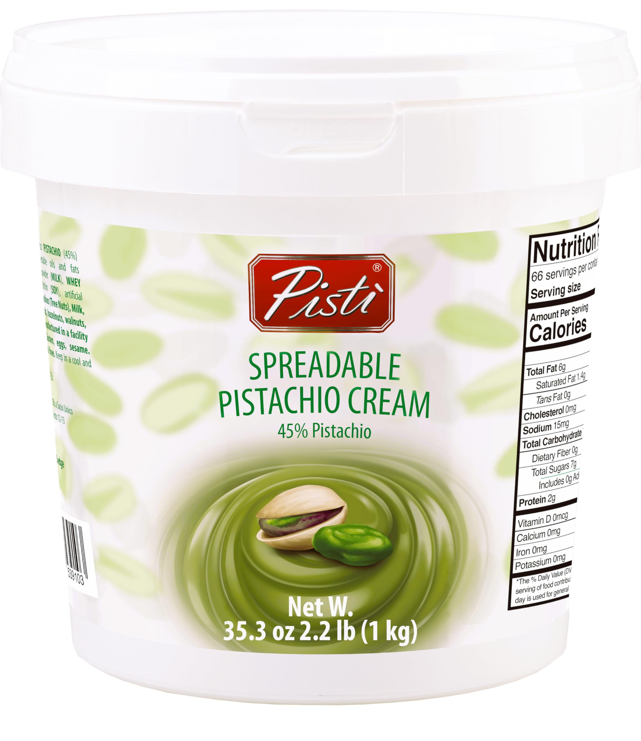Pisti pistachio cream jar front—luxury Italian spread for toast.