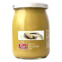 Pisti pistachio cream jar side view highlights premium packaging.