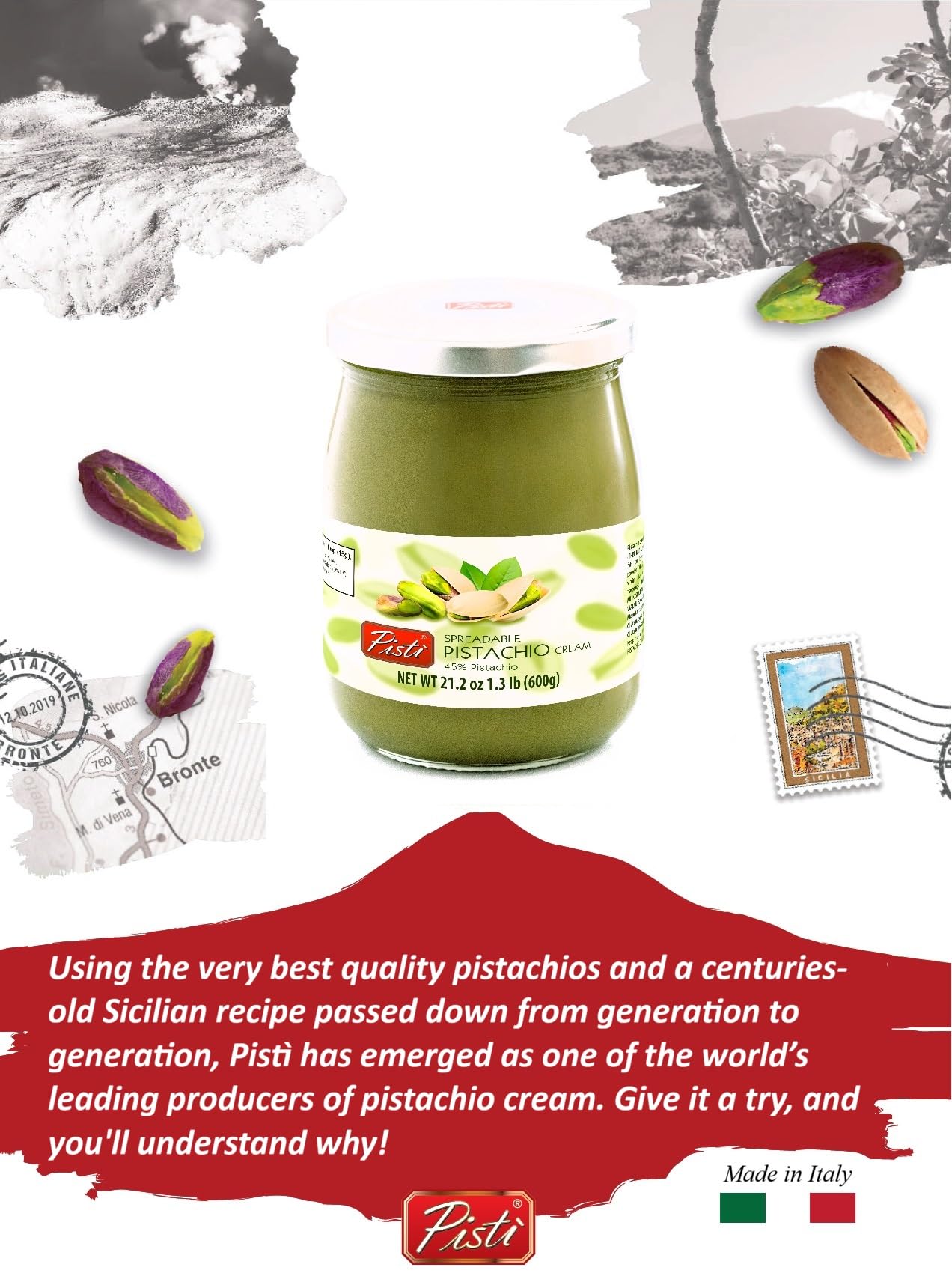 Pistì Pistachio Spread used as a cake filling for gourmet desserts.