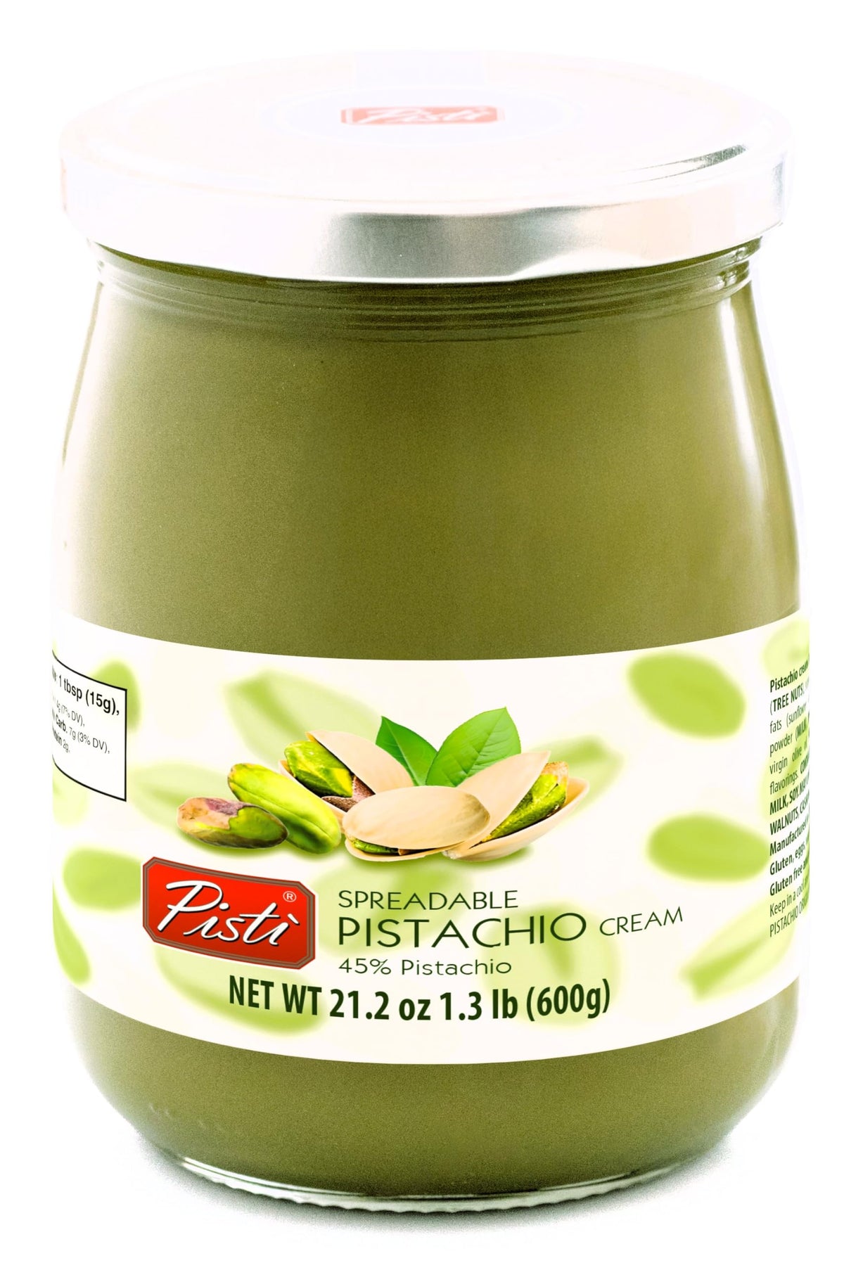 Pistì Pistachio Spread jar front shows rich pistachio cream perfect for toast and pastries.
