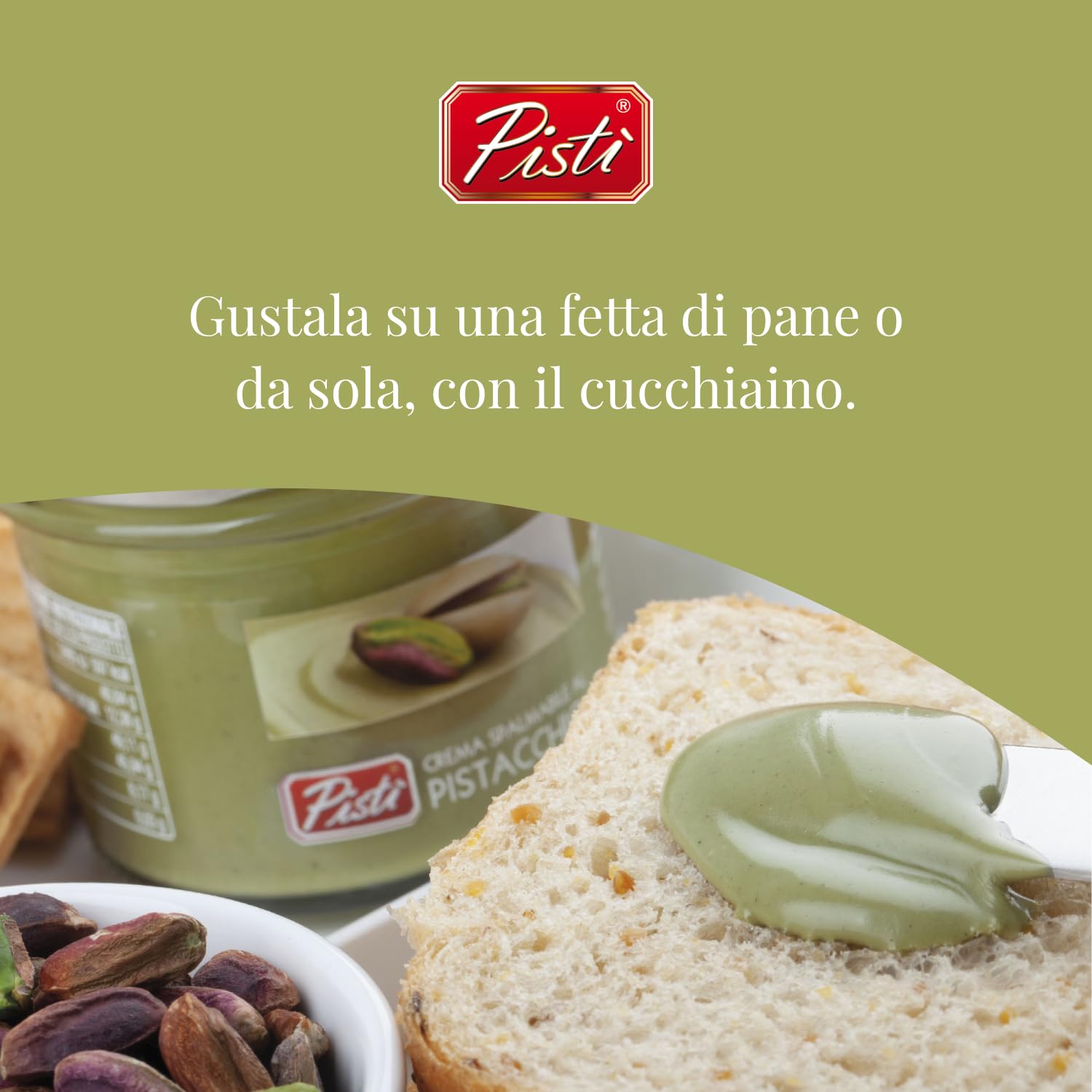 Pisti pistachio cream on crackers, ready for snacking.