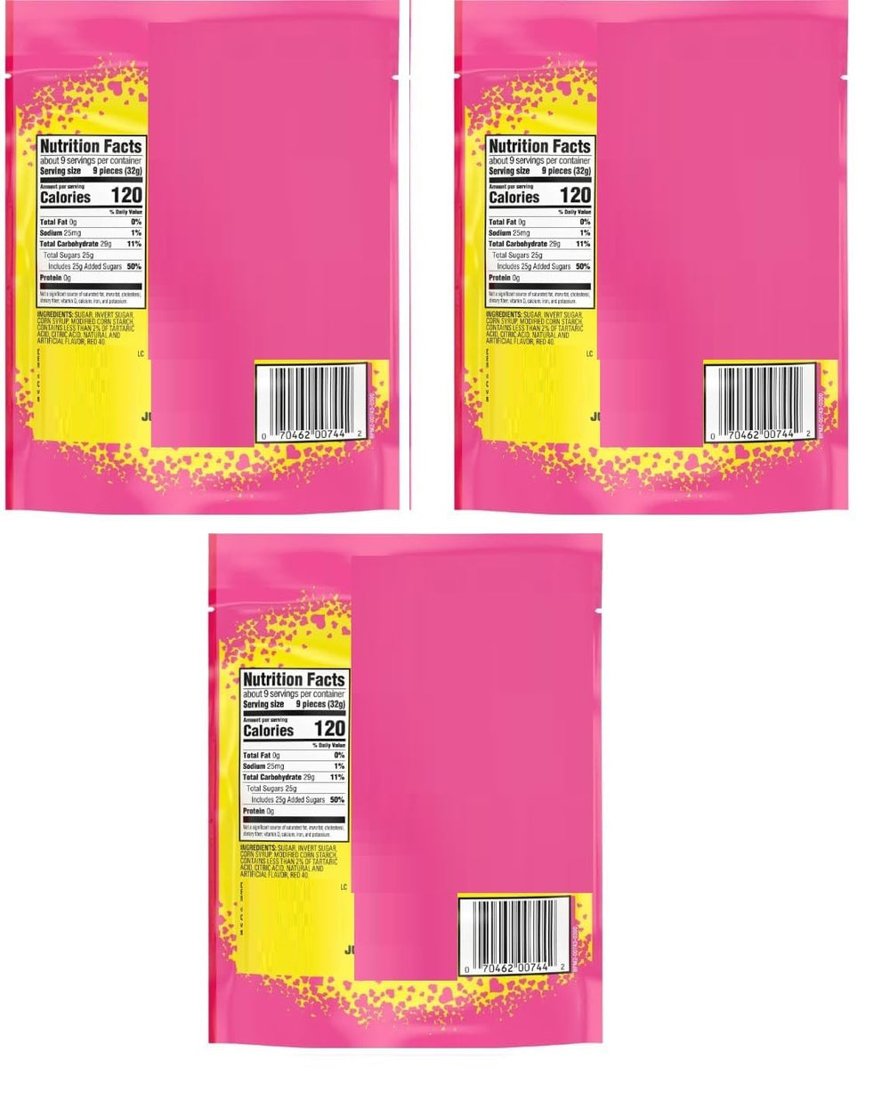 Pitching Pigeon SourPatch Hearts closeup gummies highlight tangy-to-sweet bite