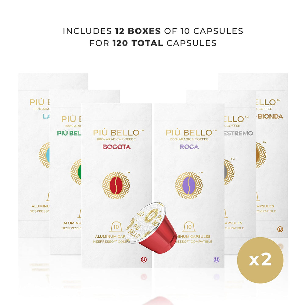 Piu Bello Nespresso Original compatible pods ensure easy single-serve brewing.