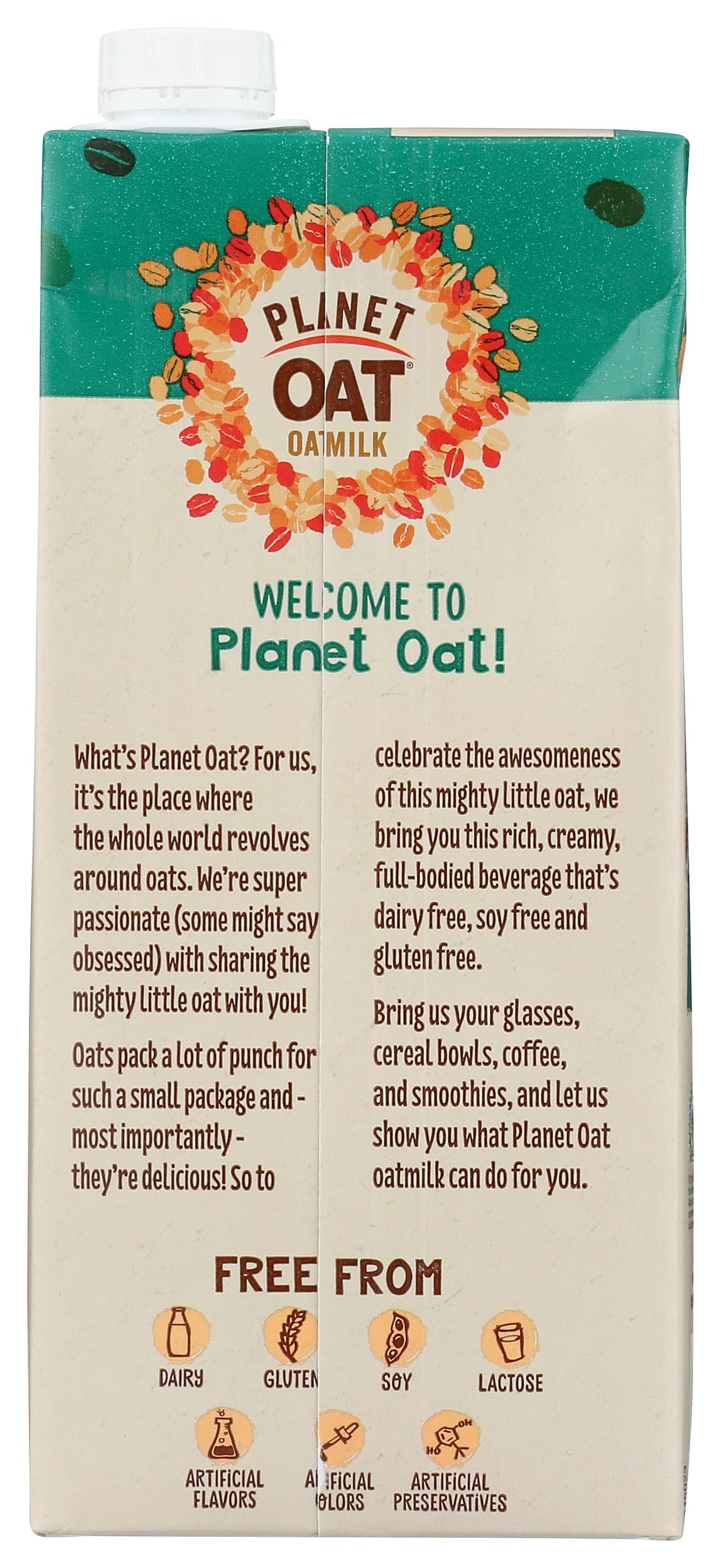 Planet Oat Milk Oat Extra Creamy 32oz carton front conveys dairy-free option.