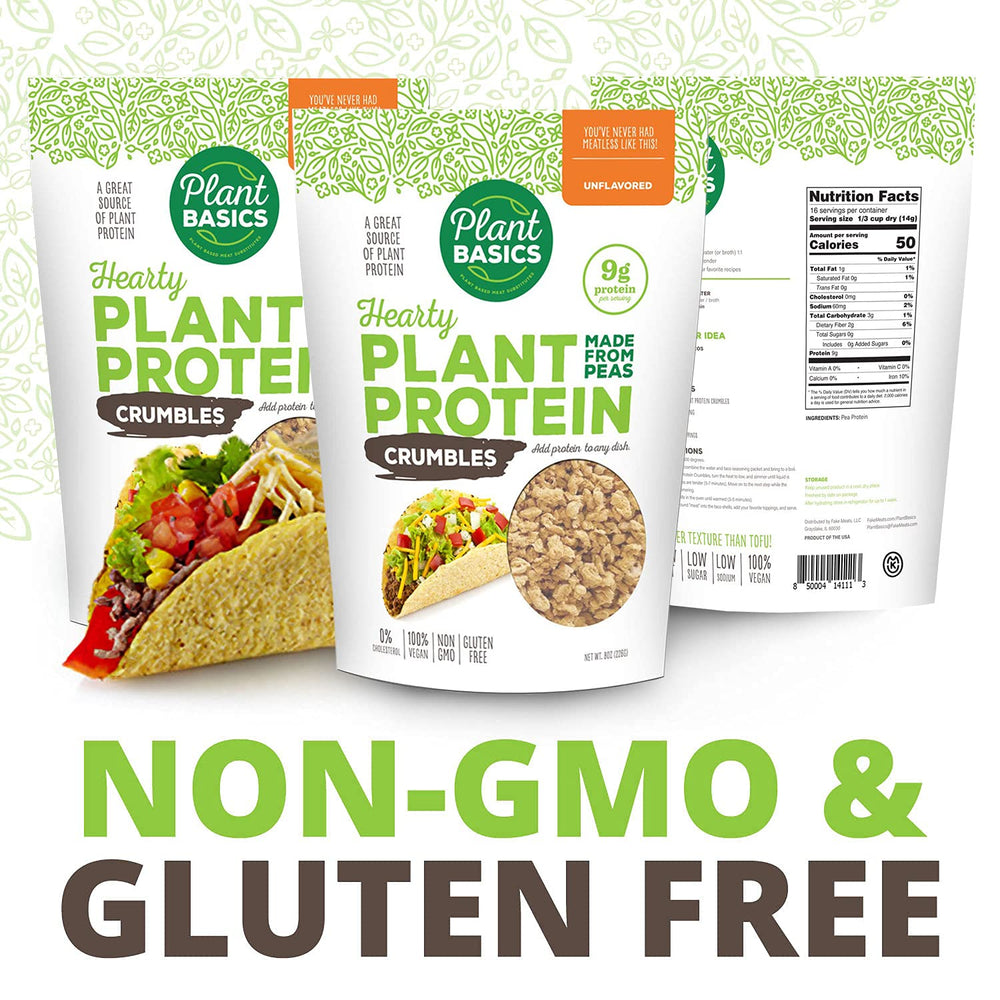 Plant Basics Hearty Plant Protein Crumbles shine in chili and casseroles.