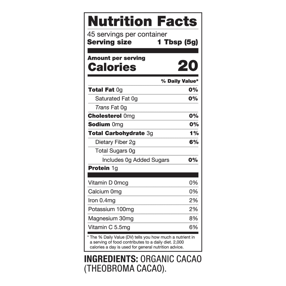 Plant Junkie cacao powder bowl with rich, unsweetened texture ideal for recipes.