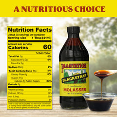 Plantation Blackstrap Molasses 15 oz bottle pour showing thick, rich texture