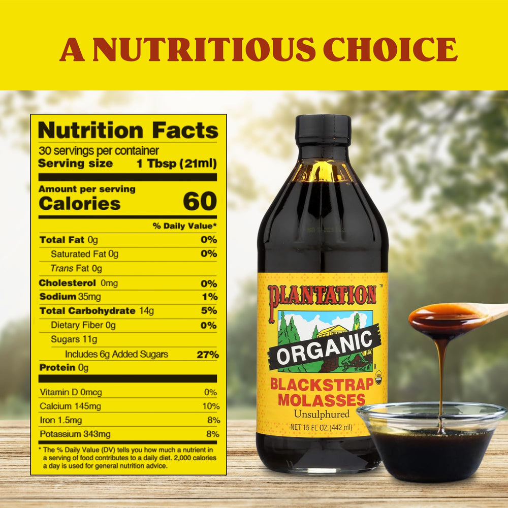 Pouring Plantation Blackstrap Molasses highlights rich, robust flavor