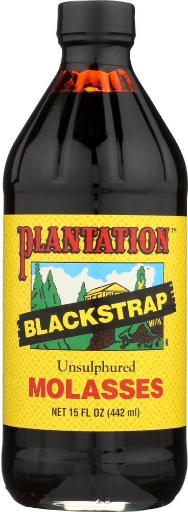 Plantation Molasses Blackstrap 15 oz bottle pour for baking and sauces.