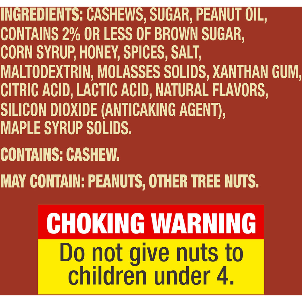 PLANTERS cashews cinnamon and brown sugar candied coating closeup shows sweet aroma and crunch