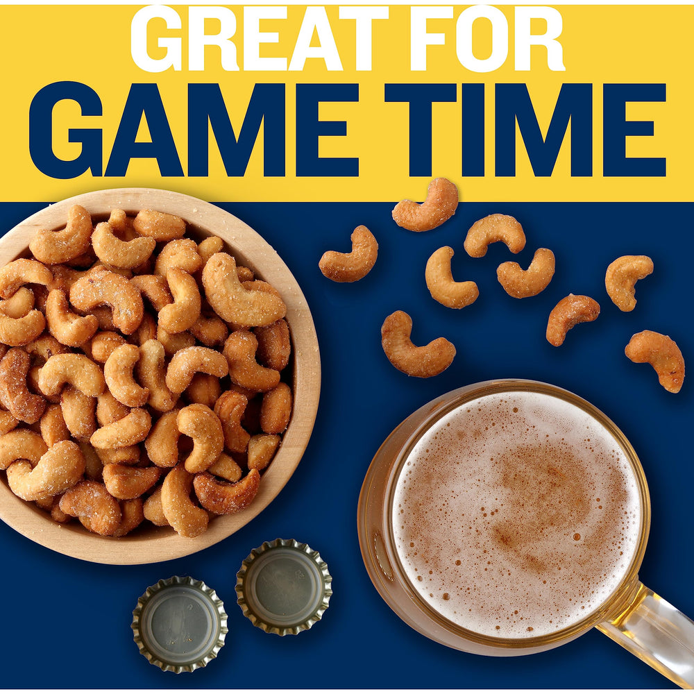 Planters cashews ingredients label emphasizes premium nuts and natural honey.