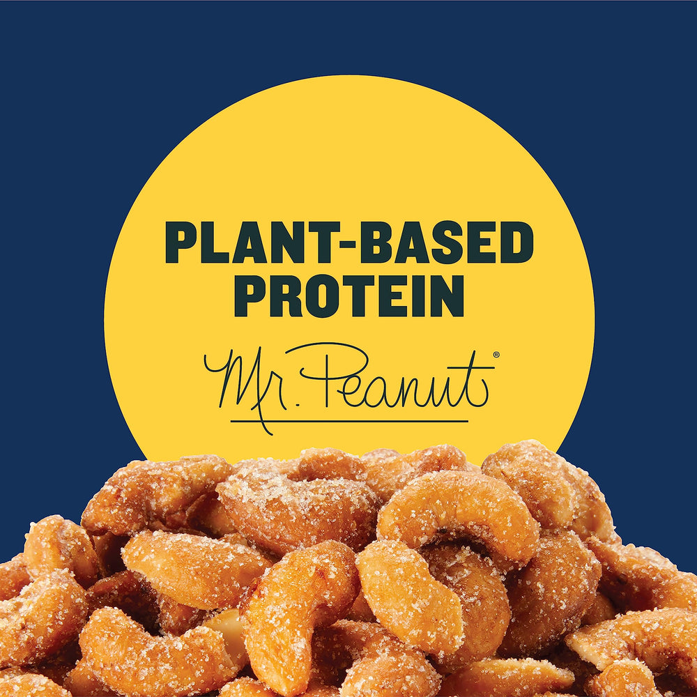 PLANTERS Deluxe Honey Roasted Cashews ingredients list highlights kosher, 0g trans fat per serving.
