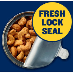PLANTERS Deluxe Honey Roasted Cashews packaging shot emphasizes kosher status and freshness.