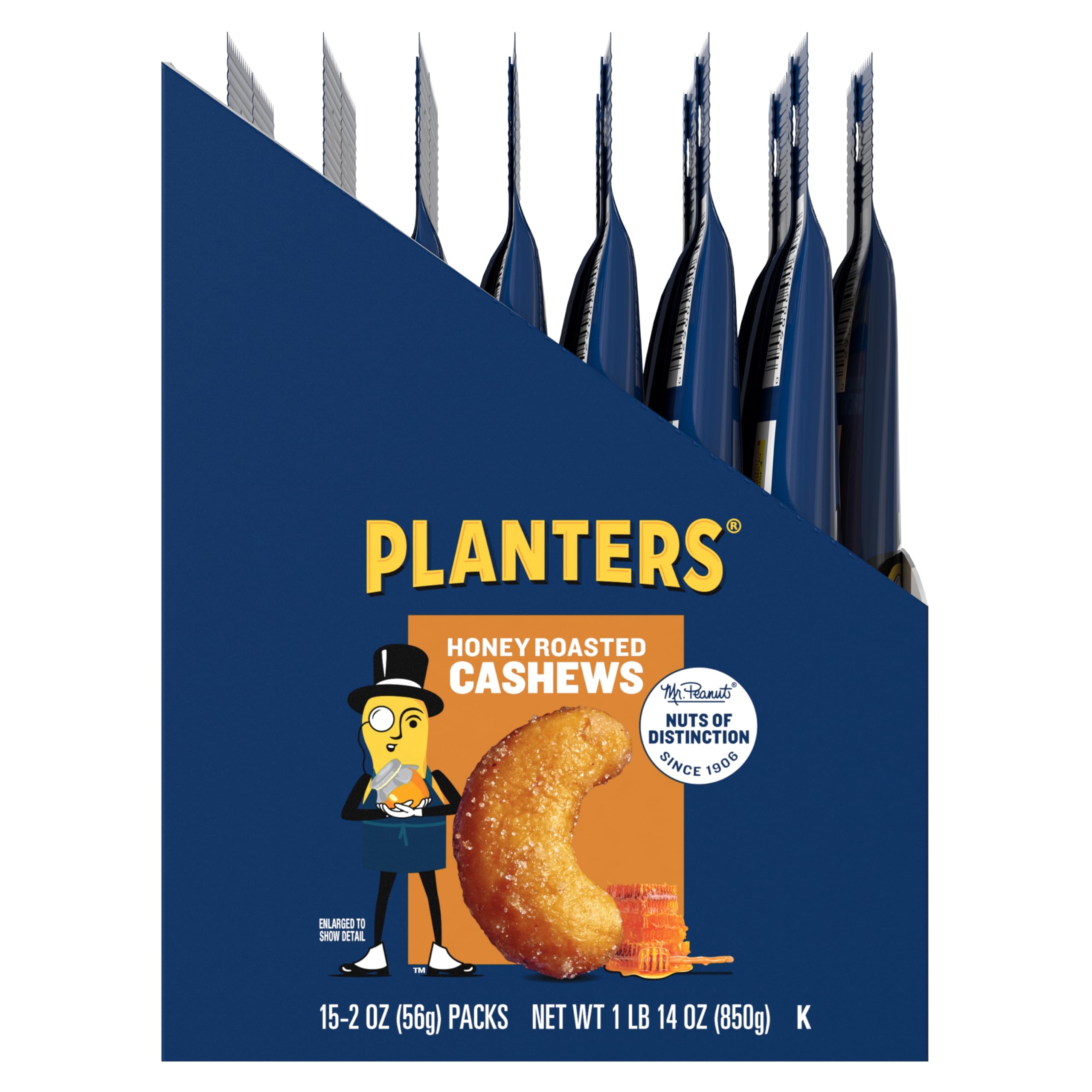 PLANTERS Deluxe Honey Roasted Cashews row of bags highlights variety