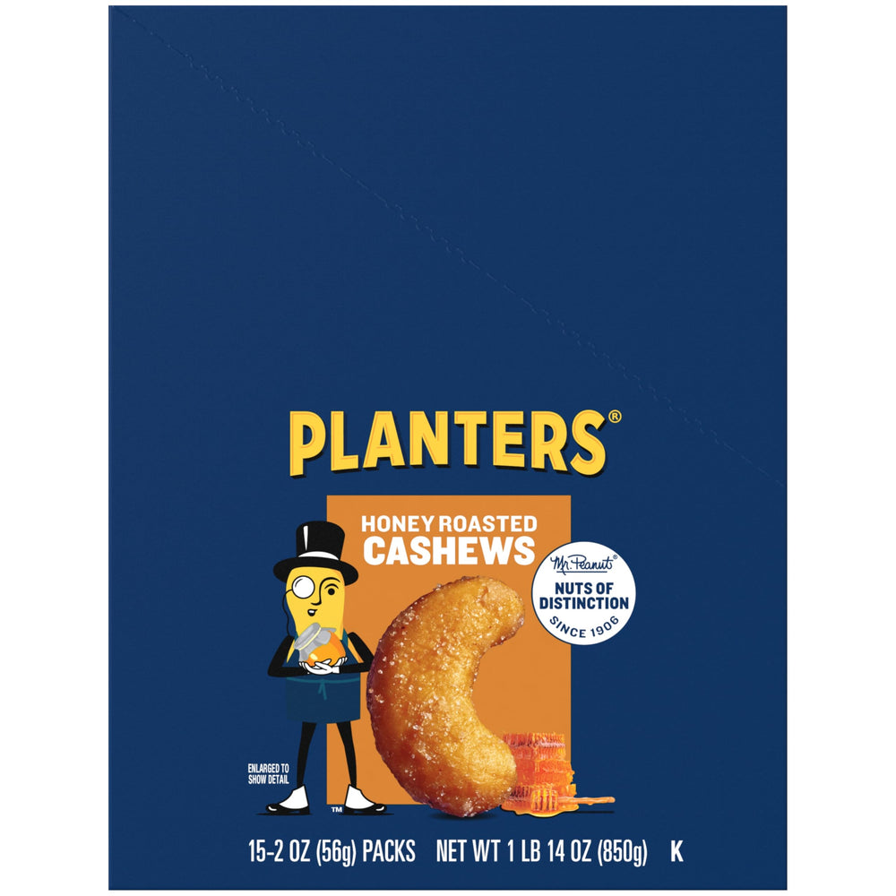 PLANTERS Deluxe Honey Roasted Cashews two-ounce bag with kosher seal