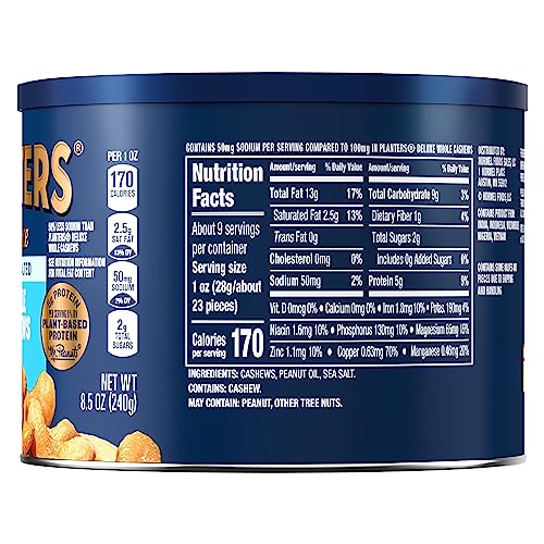 Planters Deluxe Lightly Salted Cashews roasted in peanut oil for crispy texture