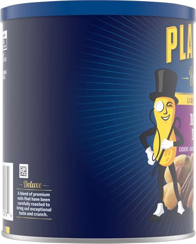 PLANTERS Deluxe Mixed Nuts varieties spread with cashews, almonds, Brazil nuts, pistachios, pecans.