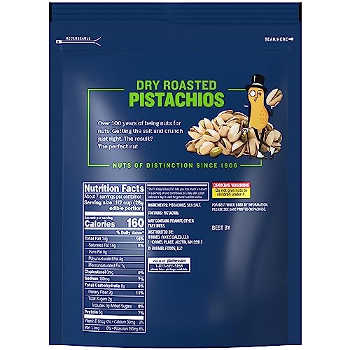Planters Dry Roasted Pistachios bag on shelf ready to grab