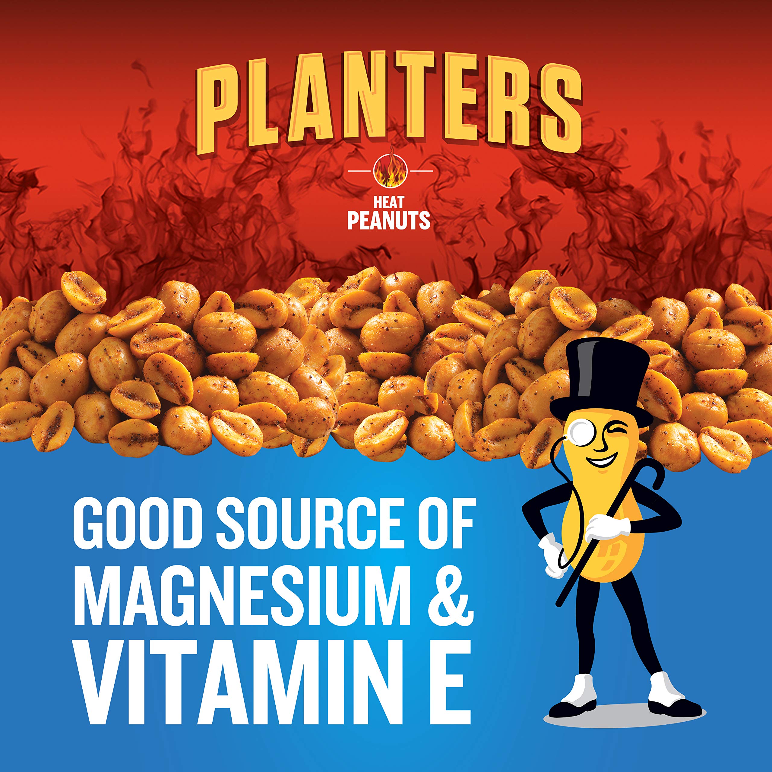 Planters Heat Peanuts Kosher-certified label for flexible snacking.