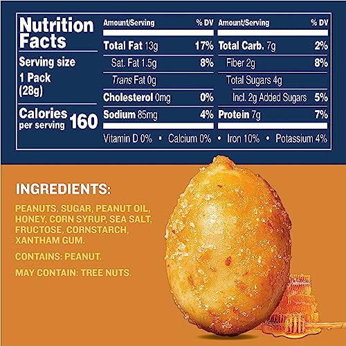 Planters Honey Roasted Peanuts 1oz serving sleeve ideal for travel snacking