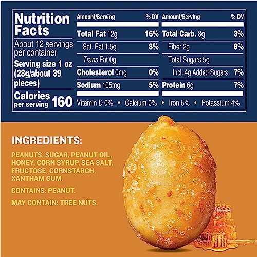 Planters Honey Roasted Peanuts back view highlighting nutrition and vitamins