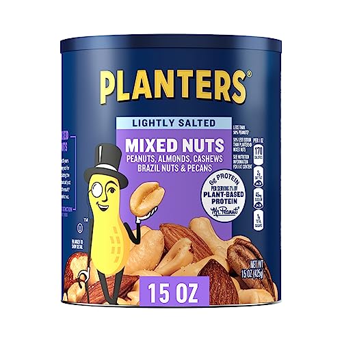 Planters Lightly Salted Mixed Nuts roasted almonds and cashews for a rich, savory crunch.