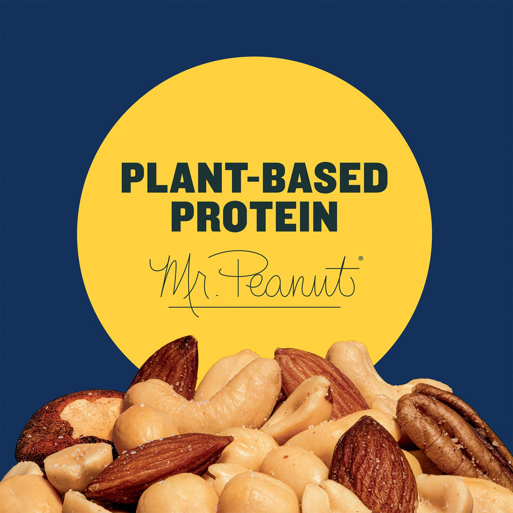 Planters Lightly Salted Mixed Nuts in a 15-ounce canister support shareable, crowd-pleasing snacks.