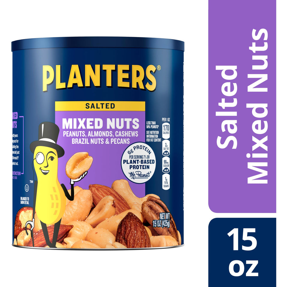 Planters Mixed Nuts on workspace desk for quick, protein-packed snacking.