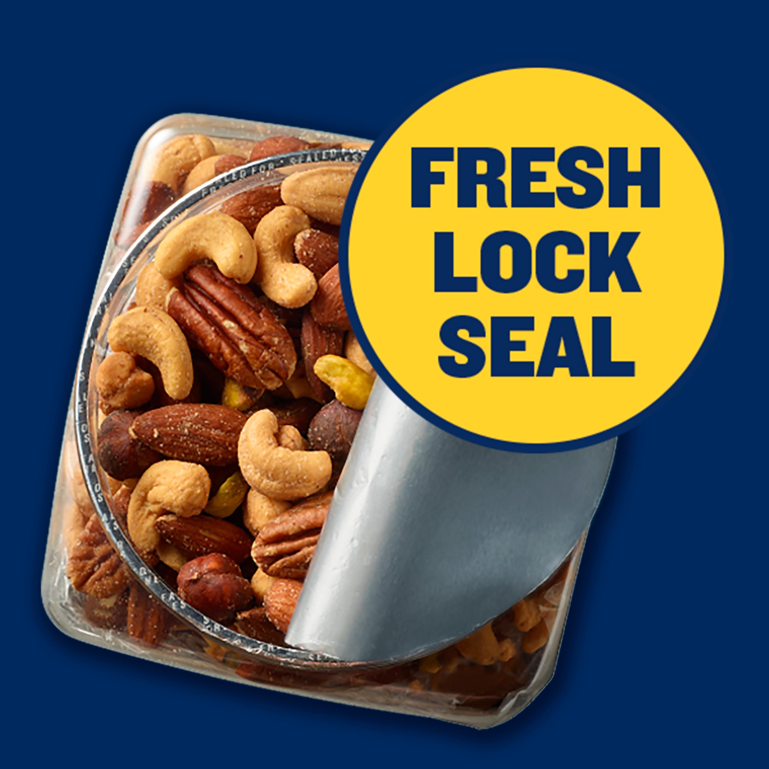 Planters mixed nuts on a snack plate, suitable for sharing during movie nights.