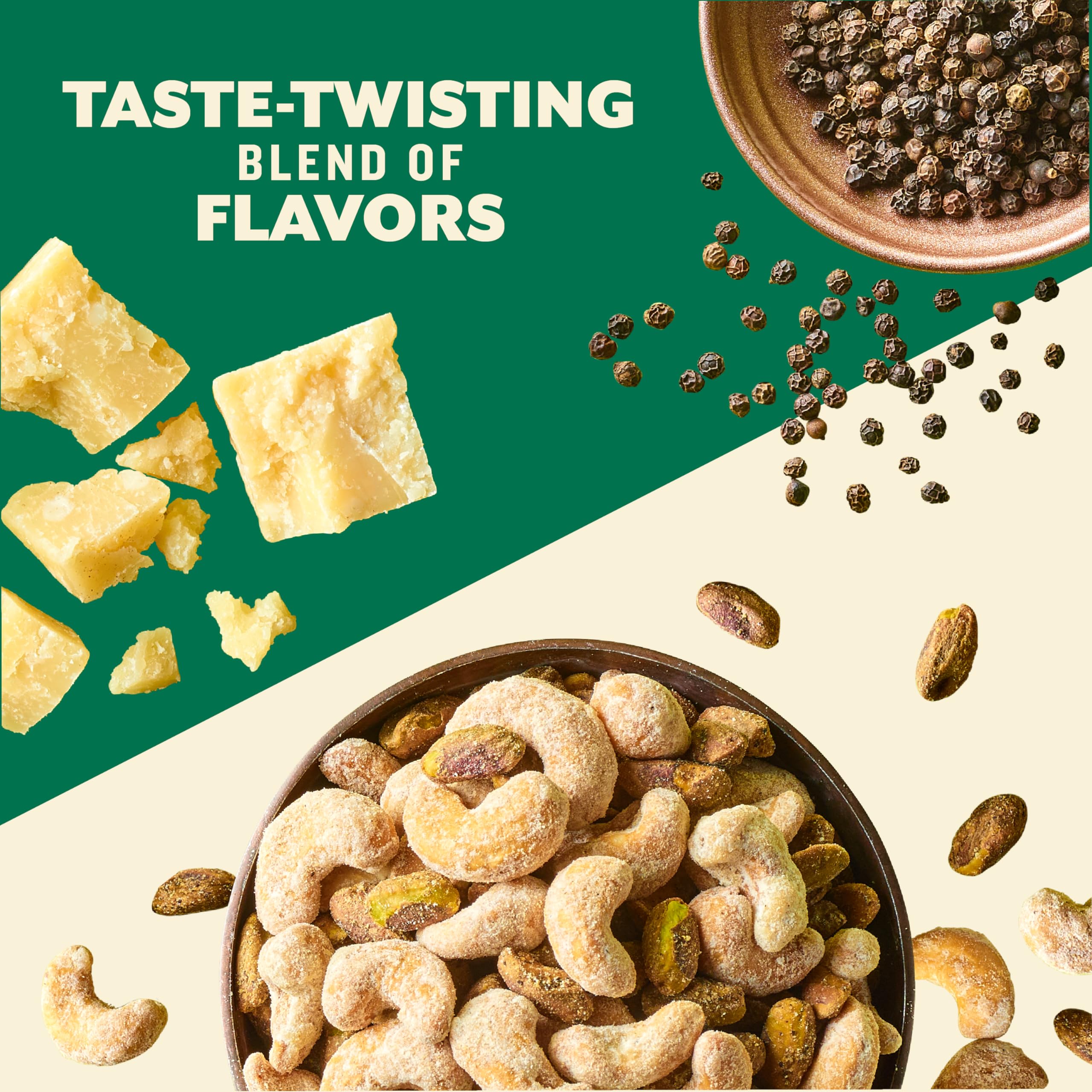 PLANTERS Nut Duos Cocoa Cashews pair rich cocoa with espresso hazelnuts.