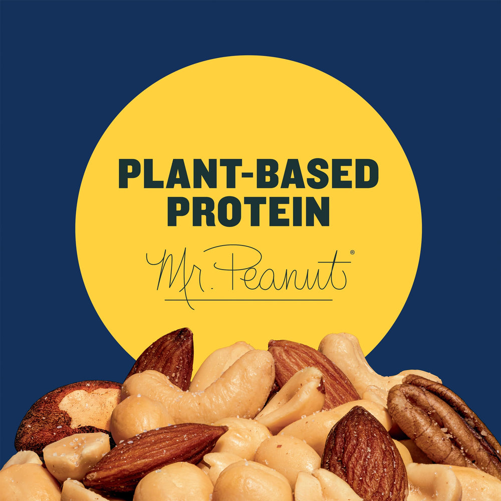 Planters party table with mixed nuts for gatherings.