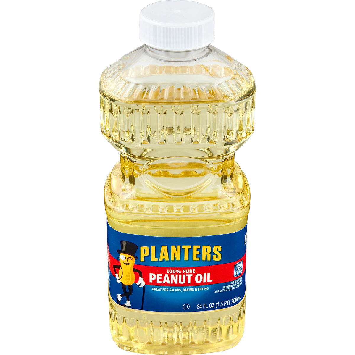 PLANTERS Peanut Oil bottle on kitchen counter ideal for frying and sautéing.