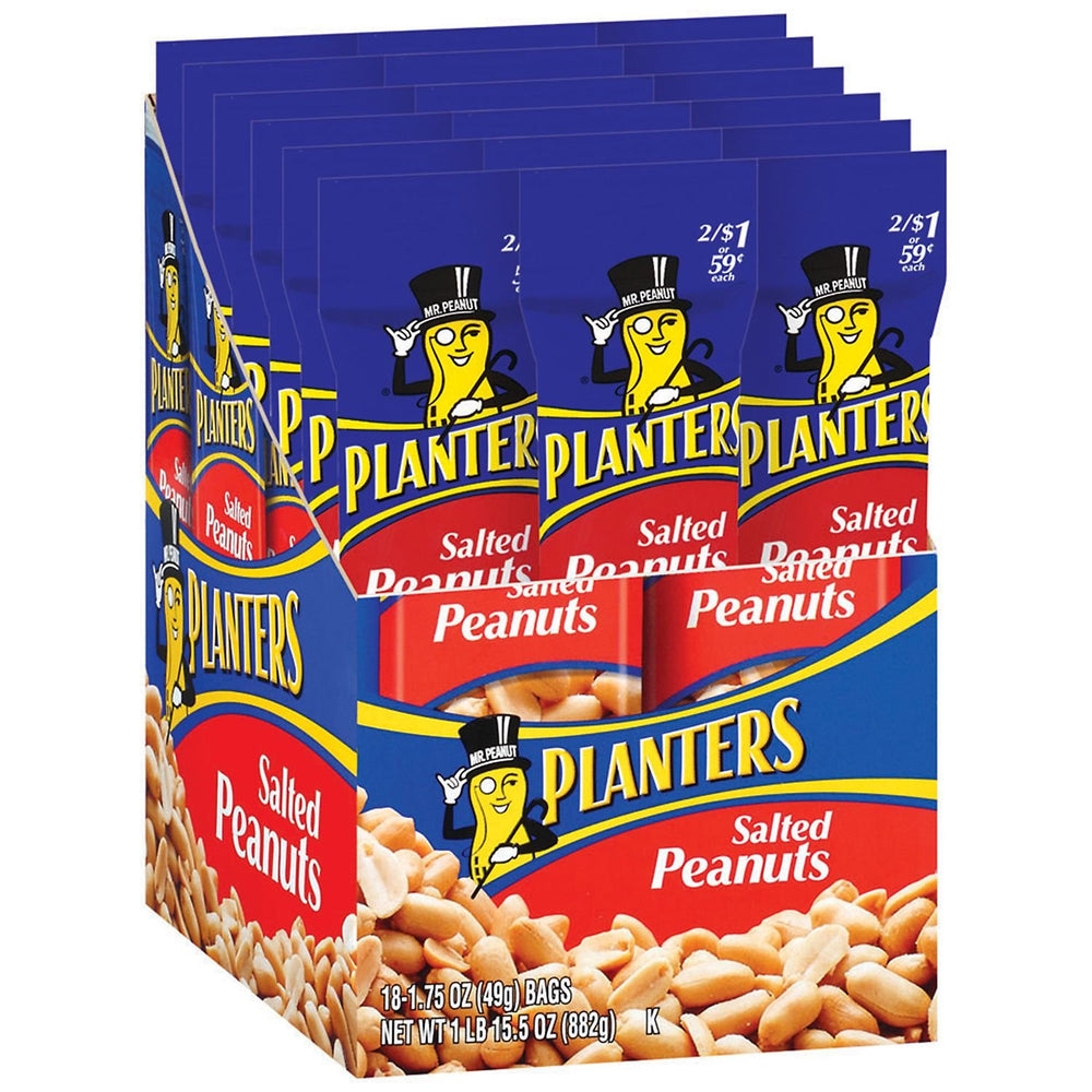 Planters salted peanuts in to-go pouches for on-the-go snacking and a quick protein boost.