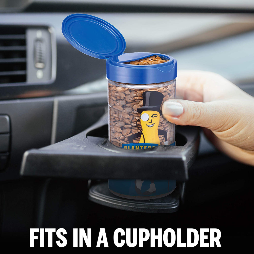 Planters Pop & Pour 4-pack fits car cup holders for easy access.