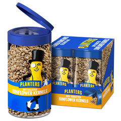 Planters Pop & Pour sunflower seeds in a resealable jar for on-the-go snacking.