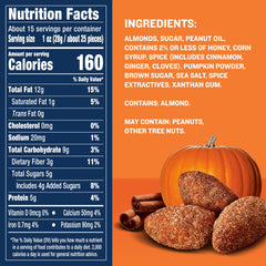Close-up of real pumpkin dust on PLANTERS almonds for a festive coating.