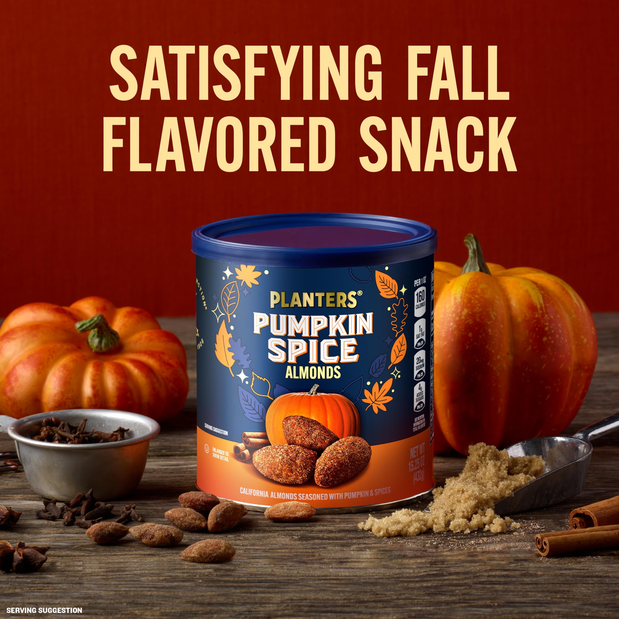 PLANTERS almonds with sea salt and brown sugar, warm autumn snack.