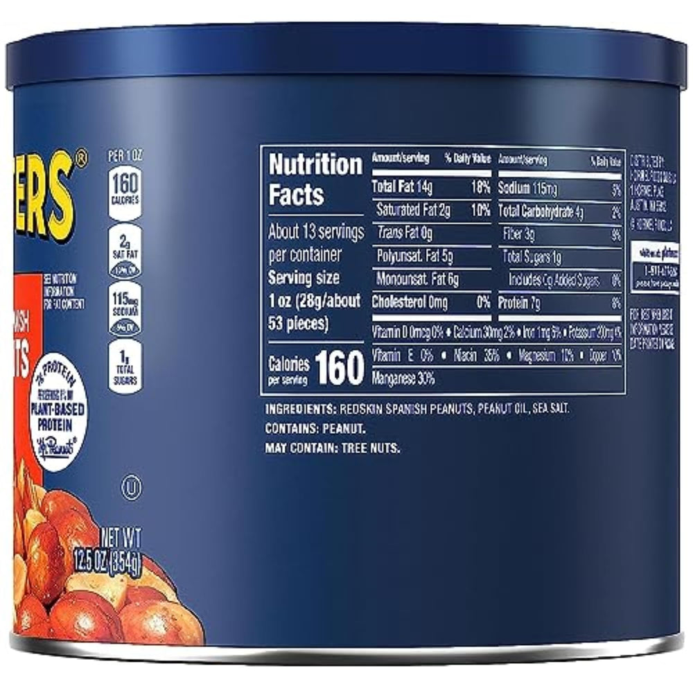 Planters Redskins Spanish peanuts in a resealable jar for freshness and mess-free storage.
