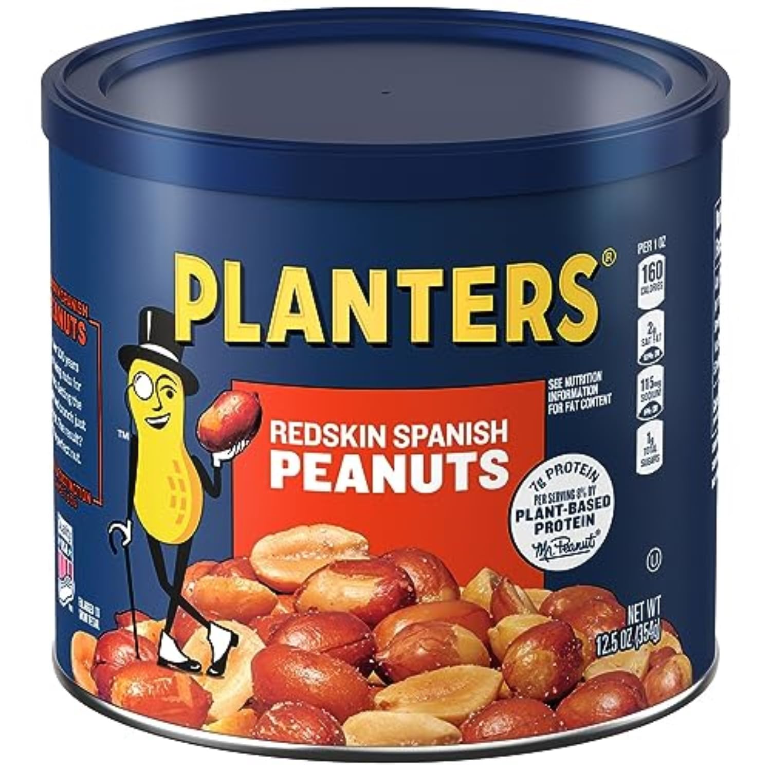 Planters Redskins Spanish peanuts roasted and salted in a jar, perfect for quick snacking.