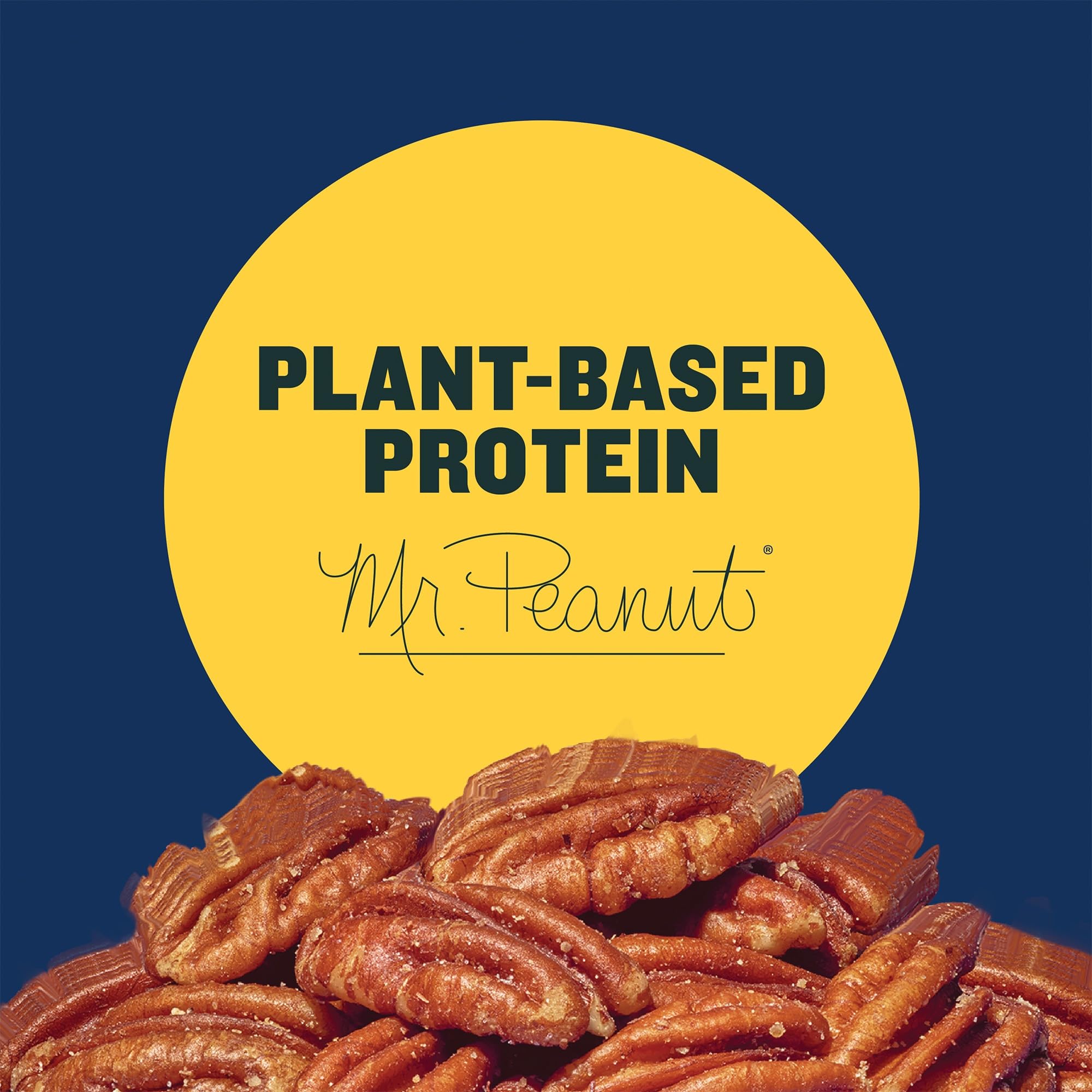 Nutrition label for PLANTERS Roasted Pecans highlighting protein and calories