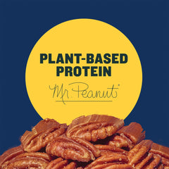 Nutrition label for PLANTERS Roasted Pecans highlighting protein and calories