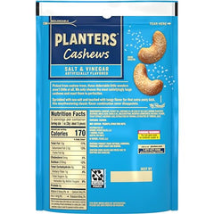 Planters Salt and Vinegar cashews label detail, premium snack quality.